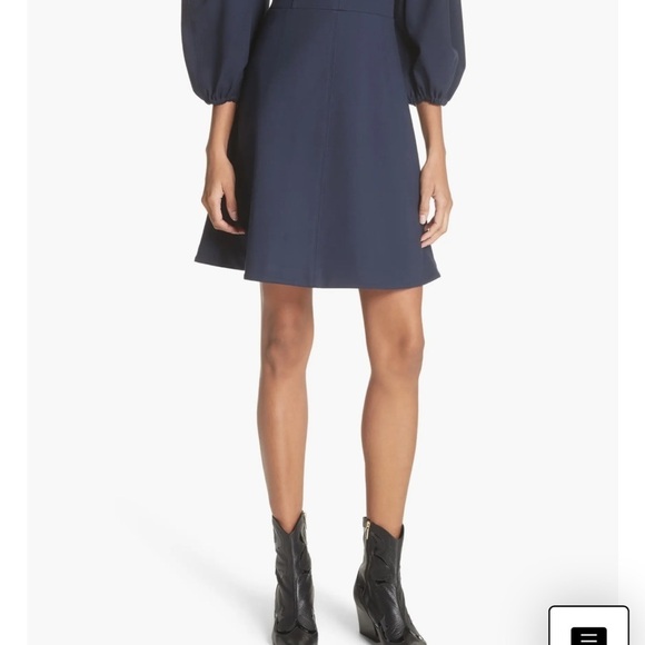 Tibi/ Bond Stretch Sculpted Button-Back Mini Dress navy blue long sleeve 2 - Picture 8 of 11